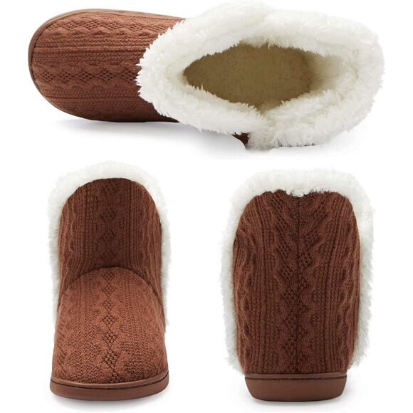 Women's Light Brown Winter Warm Fluffy Fur Lined Plush Bootie Slippers Shoes - Picture 4 of 7